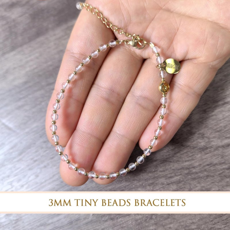 Morchic 3mm Tiny Beads Natural Gemstone Bracelet for Women, Adjustable 7.1" Energy Gem Charm Jewelry, Dainty Handmade Birthday Gift - Image 5
